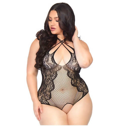 Leg Avenue Plus Size Net and Lace Crotchless Body